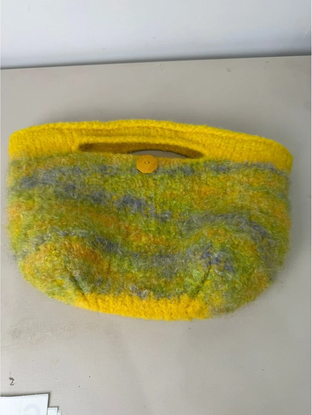Handmade Multicolor Wool Felted Tote Bag with Yellow Trim